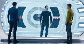 (Left to right) Zachary Quinto is Spock, Benedict Cumberbatch is John Harrison and Chris Pine is Kirk in STAR TREK INTO DARKNESS from Paramount Pictures and Skydance Productions.