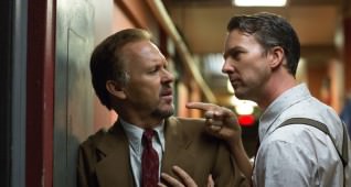 Michael Keaton as “Riggan” and Edward Norton as “Mike” in BIRDMAN. Photo by Alison Rosa. Copyright © 2014 Twentieth Century Fox.