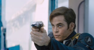 Chris Pine plays Kirk in Star Trek Beyond from Paramount Pictures, Skydance, Bad Robot, Sneaky Shark and Perfect Storm Entertainment